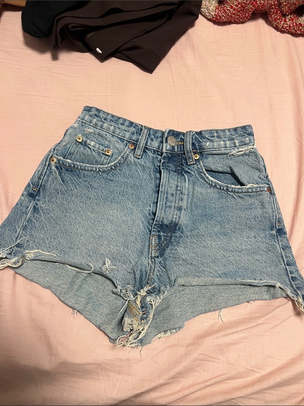 Zara Light Blue Distressed Denim Jean Shorts